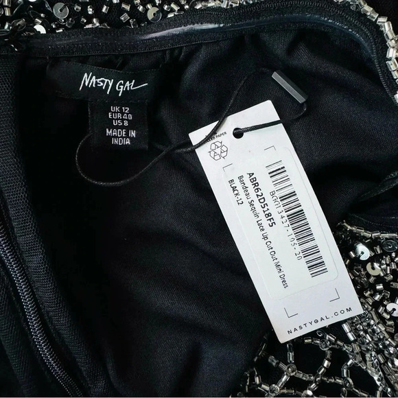 NEW NASTY GAL Bandeau Sequin Lace Up Cut Out Mini Dress Size 8 - Picture 12 of 12